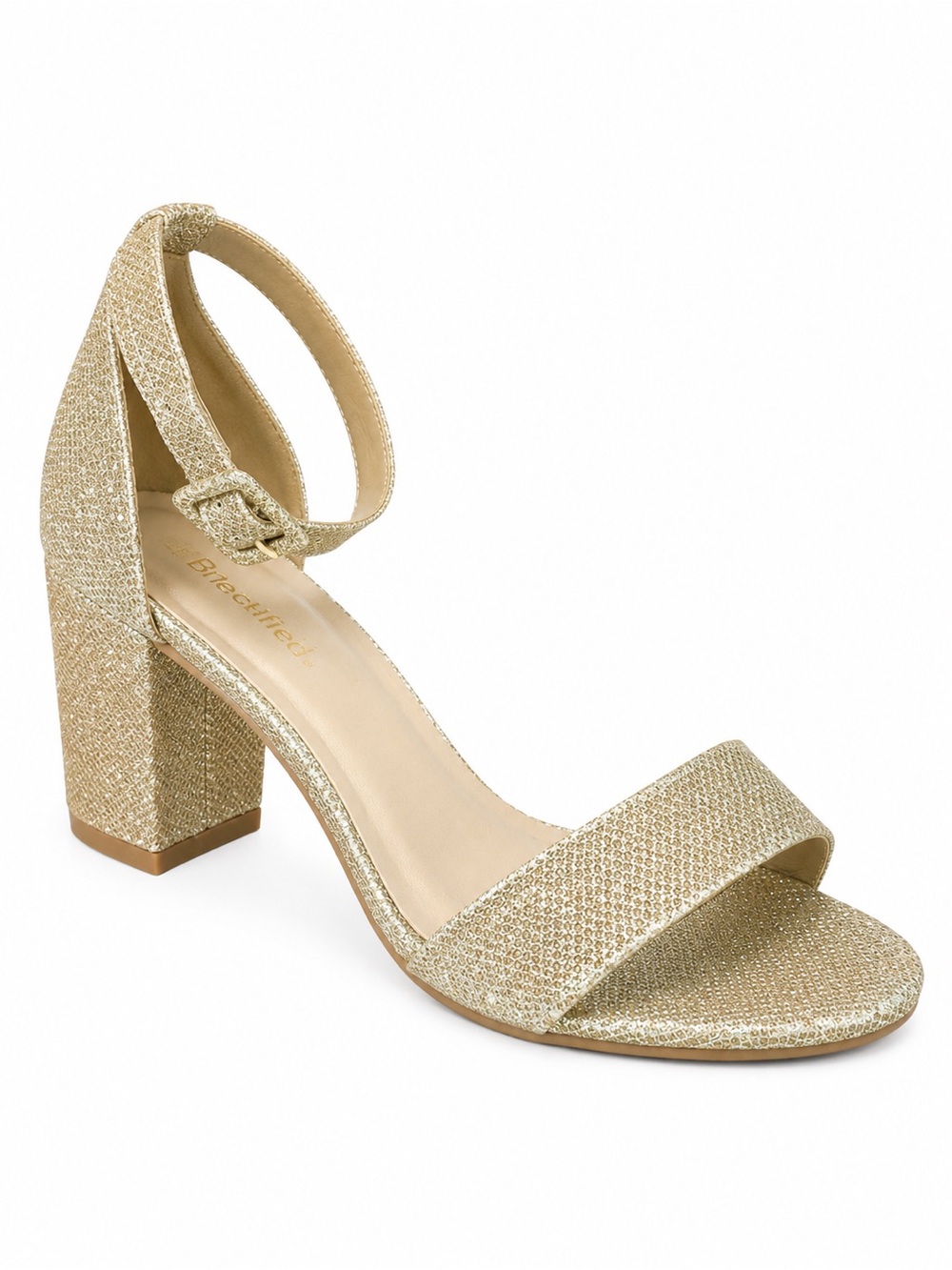 Cityclassified Metallic Gold Block-Heel Ankle-Strap Sandal
